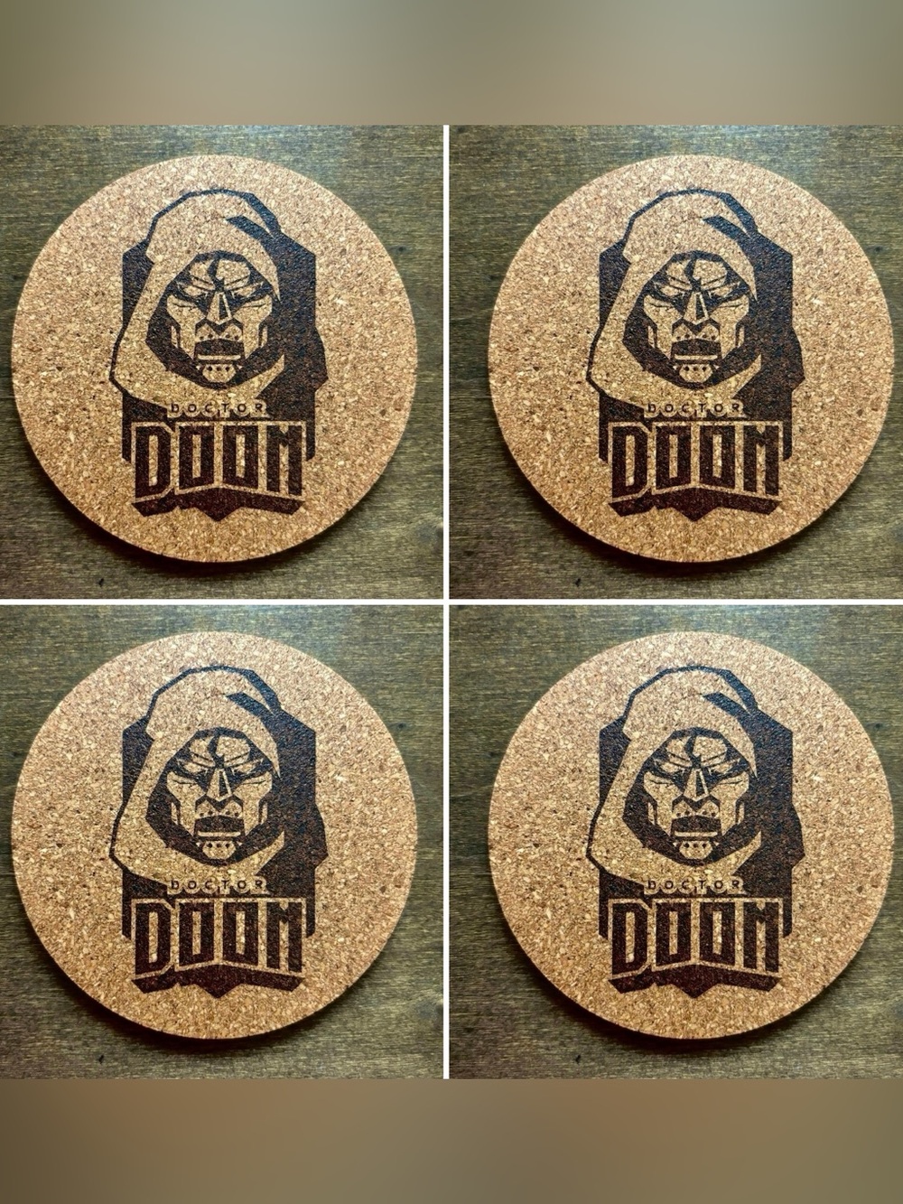 Doctor Doom Laser Engraved Cork Coasters Lot of 4